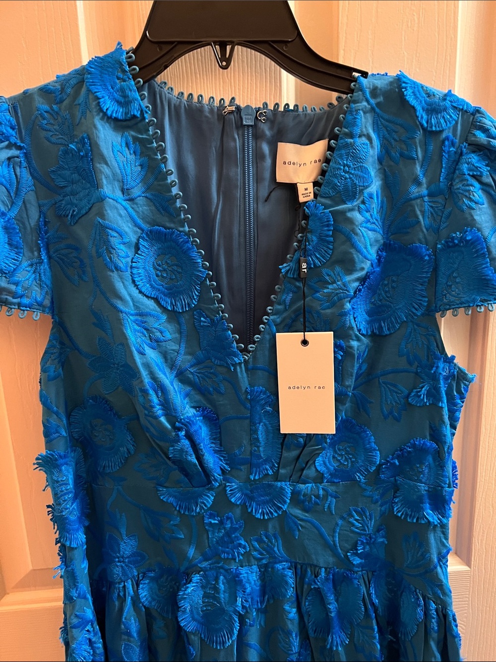Blue Textured Floral Midi Dress - Picture 2 of 5